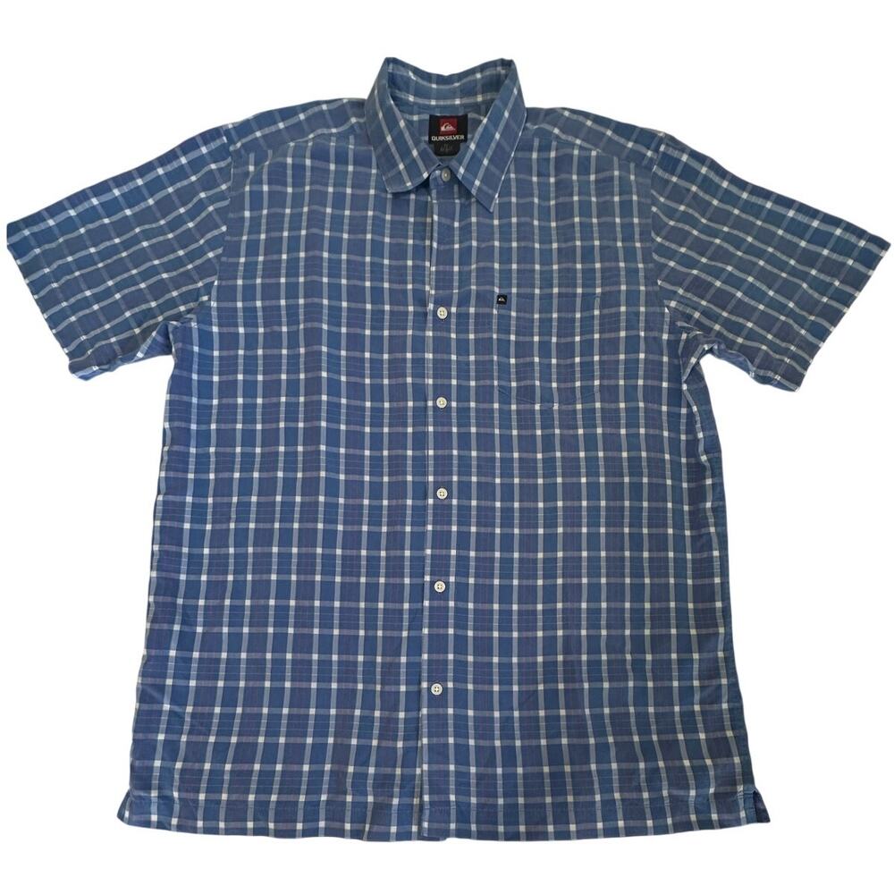 Quiksilver Large Blue Plaid Button Front Shirt L